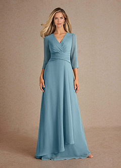 Azazie Mayfield Kleider für die Brautmutter A-Linie Plissee Chiffon Kleid Stimmungsvolles Blau image6