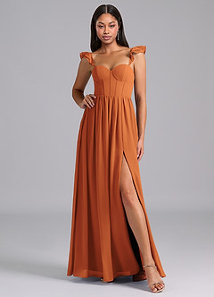 Azazie Denisse Bridesmaid Dresses Cinnamon A-Line Ruched Chiffon Dress image5