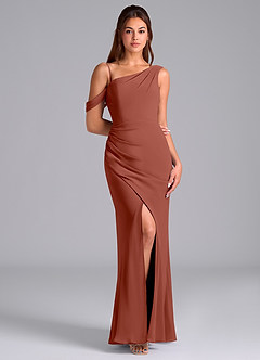 Azazie Madelyn Bridesmaid Dresses Auburn Mermaid Off the Shoulder Chiffon Convertible Dress image3