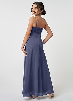 Azazie Sonya Junior Robe Trapèze en Mousseline de soie Dentelle Bleu Orageux image4