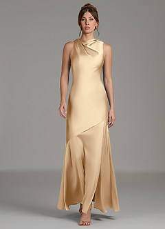 Azazie Kiara Bridesmaid Dresses Champagne Mermaid Pleated Stretch Satin Dress image5