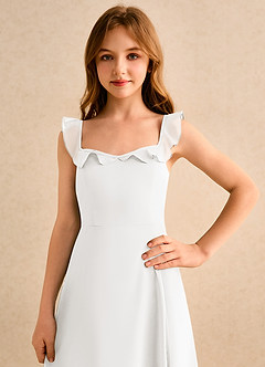 Azazie Chip Junior Formal 플라워 걸 드레스 A라인 소매 없는 쉬폰 플로어 길이 드레스 image6