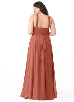 Azazie Dixie Vestidos de damas de honor Vestido de Arcilla de Gasa de Corte en A con Halter Plisado image10