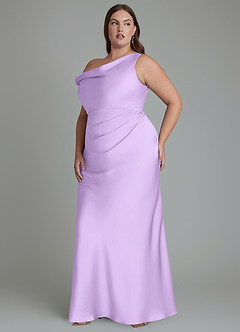 Azazie Emerson Bridesmaid Dresses Lilac Mermaid Off the Shoulder Stretch Satin Dress image11