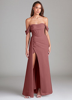 Azazie Amyra Vestidos de damas de honor Vestido de Amatista de Gasa de Corte Recto Convertible con Vestidos sin tirantes image1