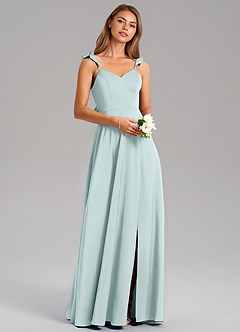 Azazie Everett Bridesmaid Dresses Mist A-Line Stretch Satin Dress image1