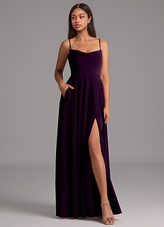 Azazie Elle Bridesmaid Dresses Grape A-Line with Pockets Velvet Dress image4