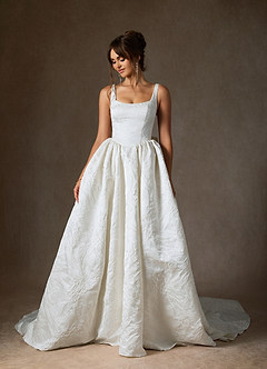 Azazie Skylin Wedding Dresses Diamond White Ball-Gown with Pockets Floral Jacquard Dress image2