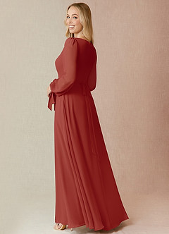 Azazie Leonia Abiti da Damigella Abito A-Line in Chiffon Manica Lunga Terracotta image2