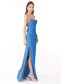 Azazie Mai Brautjungfernkleider Etui Plissee Chiffon Kleid Blauhäher image3