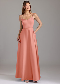 Azazie Marley Robes de demoiselle d'honneur Robe Trapèze Convertible en Satin extensible Épaule décolletée Corail image3