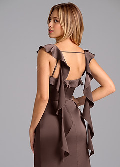 Azazie Adi Bridesmaid Dresses Ganache A-Line Pleated Stretch Satin Dress image2