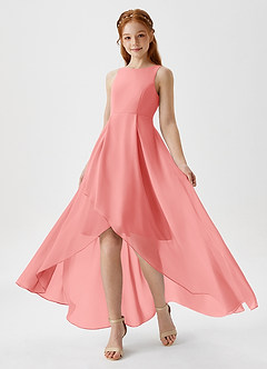 Azazie Lizette Junior Robe Trapèze en Mousseline de soie Plissée Corail image1