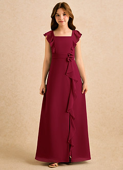 Azazie Soso Girls Formal Robe Demoiselle D'honneur Fillette Robe Trapèze en Mousseline de soie Plissée Bourgogne image3