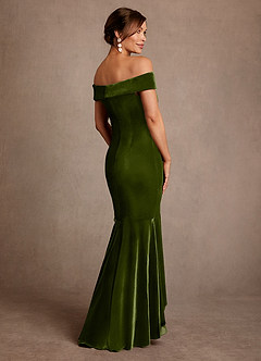 Azazie Billings 신부의 어머니 드레스 인어 오프 더 숄더 벨벳 비대칭 드레스 image3