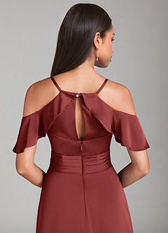 Azazie Dakota Bridesmaid Dresses Terracotta A-Line Off the Shoulder Stretch Satin Dress image6