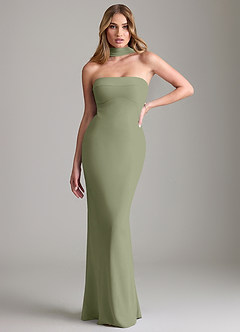 Azazie Lusinda Vestidos de madrinha de casamento Vestido Pistache de Chiffon de sereia com Fora do ombro image1