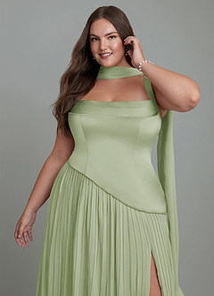 Azazie Stephanie Bridesmaid Dresses Dusty Sage A-Line Pleated Stretch Satin Dress image13