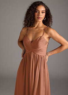 Azazie Alia Bridesmaid Dresses Bronzer A-Line Pleated Stretch Satin Dress image3