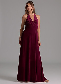 Azazie Tessie Bridesmaid Dresses Cabernet A-Line Pleated Velvet Dress image4