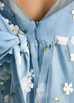 Azazie Elowen vestidos de niña de las flores Vestido Azul Acero de Encaje de Línea A con Escote corazón image7