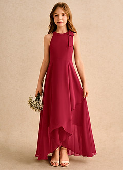 Azazie Boop Girls Formal Blumenmädchenkleider A-Linie Schleifen Chiffon Kleid Scharlachrot image1