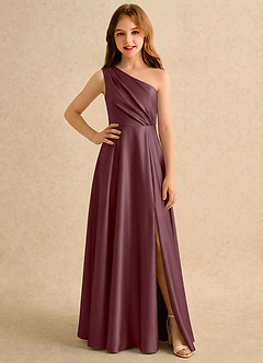 Azazie Puddles Girls Formal Abiti da Ragazza di Fiori Abito A-Line in Raso Elasticizzato Monospalla Sangria image1