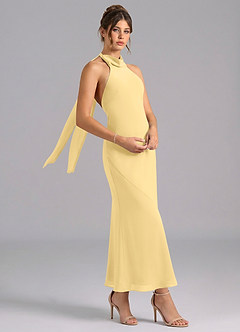 Azazie Velli Brautjungfernkleider Meerjungfrau-Linie Hoher Kragen Chiffon Kleid Butter image3