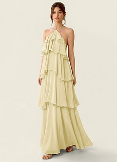 Nevieve Sorbet Citron Robe de vacances à volants en mousseline satinée image4