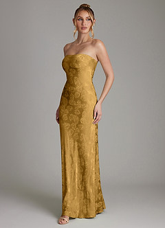 Azazie Viv 신부 들러리 드레스 쉬스 스트랩리스 자카드 바닥 길이 드레스 image4