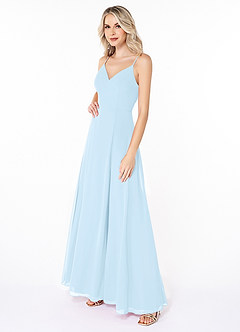 Azazie Lena Bridesmaid Dresses Sky Blue A-Line Lace Chiffon Dress image3