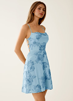 Lysandra Sky Blue Stretch 3D Flowers Corset Mini Dress image3
