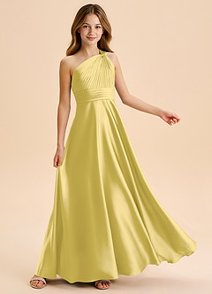 Azazie Charlize Junior Canary A-Line Pleated Stretch Satin Dress image5