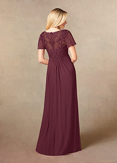 Azazie Holga Mother of the Bride Dresses Cabernet A-Line V-Neck Lace Chiffon Dress image11