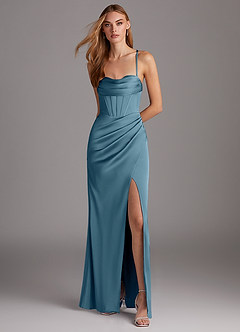 Azazie Brookelle Bridesmaid Dresses Bermuda Sheath Sweetheart Corset Stretch Satin Dress image2