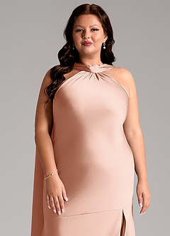 Azazie Kinsley Bridesmaid Dresses Rose Gold Mermaid Side Slit Stretch Satin Dress image13