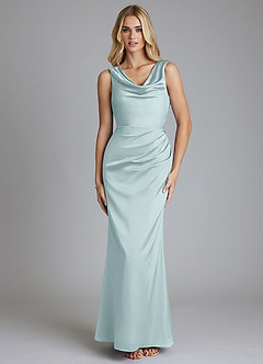 Azazie Tallie Bridesmaid Dresses Mist Mermaid Pleated Stretch Satin Dress image9