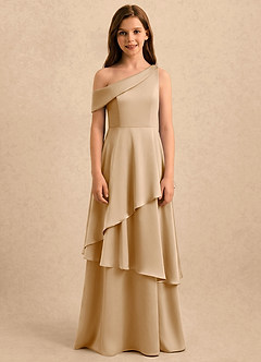 Azazie Shyloh Girls Formal Flower Girl Klänningar Klänning A-Line i Stretch Satin Off the shoulder image1