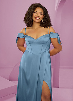 Barbie ♥ Azazie Brautjungfernkleider A-Linie Schulterfrei Stretch-Satin Kleid Stahlblau image13