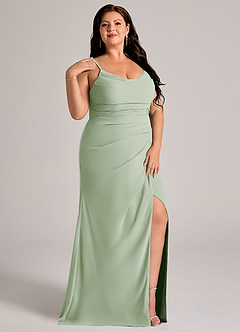 Azazie Deandra Brudtärnklänningar Klä av Sjöjungfru i Chiffong Plisserad Dusty Sage image11