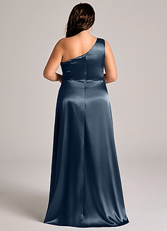 Azazie Brooke Bridesmaid Dresses Dark Navy A-Line One Shoulder Metallic Satin Dress image9
