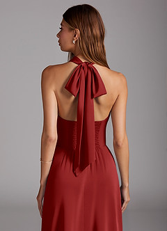 Azazie Myra Robes de demoiselle d'honneur Robe Trapèze en Satin extensible Fente Latérale Grenade image2