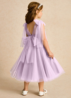 Azazie Dori Robe Demoiselle D'honneur Fillette Robe Trapèze en Tulle Rayé Frostiges Flieder image3