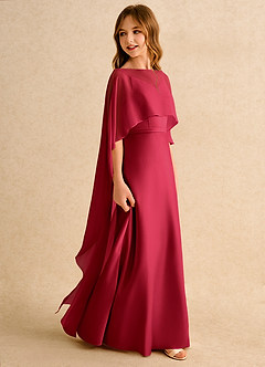 Azazie Fishie Girls Formal Robe Demoiselle D'honneur Fillette Robe Trapèze en Mat Satiné Écarlate image6