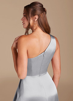 Azazie Brooke Bridesmaid Dresses Silver A-Line One Shoulder Metallic Satin Dress image6