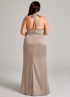 Azazie Valerie Bridesmaid Dresses Taupe Mermaid Pleated Stretch Satin Dress image7