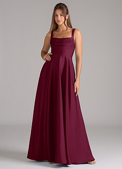 Azazie Shaude Bridesmaid Dresses Mulberry A-Line Pleated Stretch Satin Dress image1