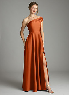 Azazie Melanie Suknie dla druhen Linia A Zza ramienia Satyna elastyczna Do ziemi Sukienka image5