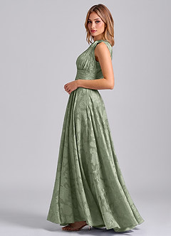 Azazie Charlize Brautjungfernkleider A-Linie One-Shoulder Blumen-Burnout Kleid Agave image3