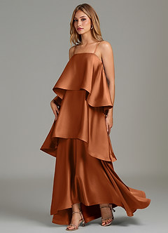 Azazie Azalea Bridesmaid Dresses Copper A-Line Ruched Stretch Satin Dress image3